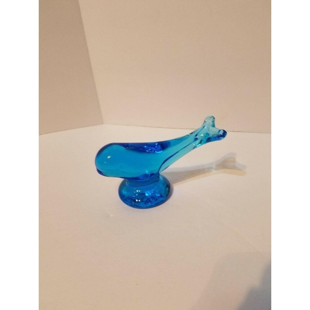 Art Glass Whale Blue Figurine Paperweight 4 3/4" Long 2 1/2" Tall